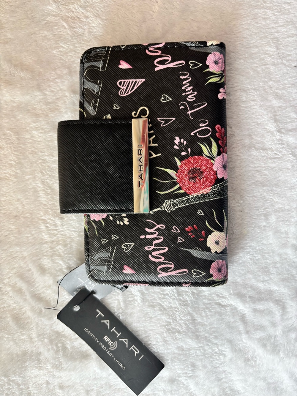 Tahari Black Paris Flower Wallet